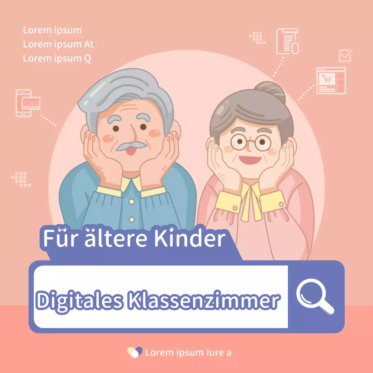 Rosa und blaues Thema für das digitale Klassenzimmer für Senioren