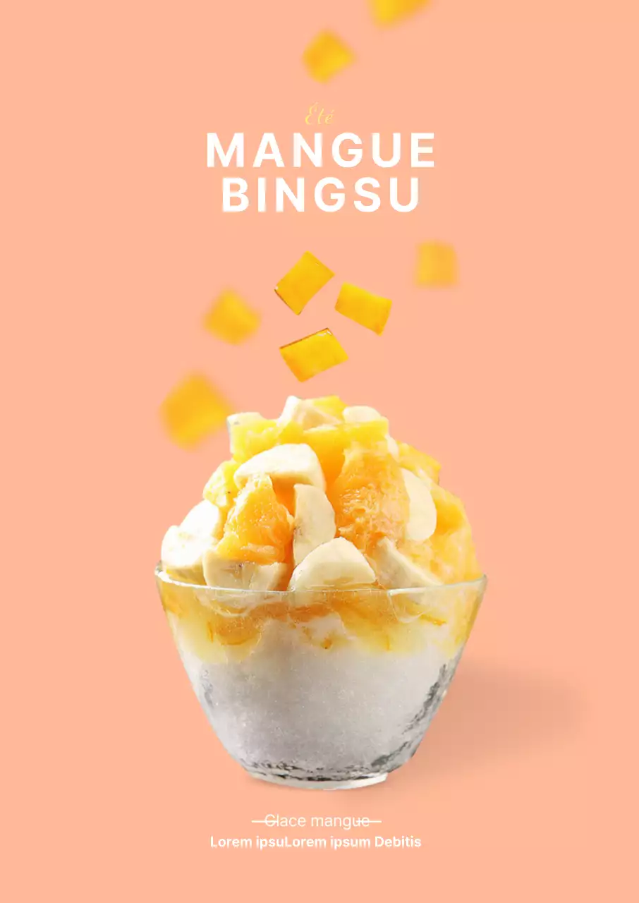 Bannière rose simple pour un café de glace rasée à la mangue