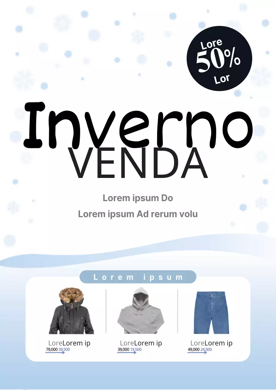 Folheto de venda de roupa simples azul e branco