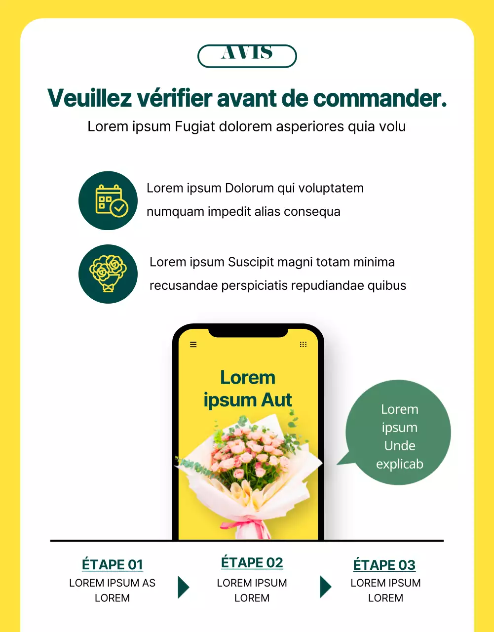 Présentation du service classique de livraison de fleurs vertes et jaunes