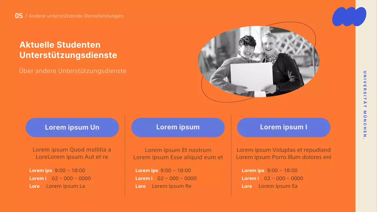 Eine Orientierungspräsentation mit trendigem Design, akzentuiert mit kräftigen Farben.