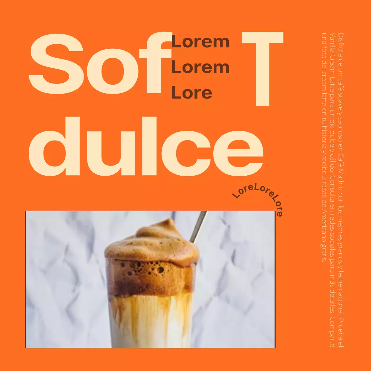 Marco de fotos naranja con texto resaltado