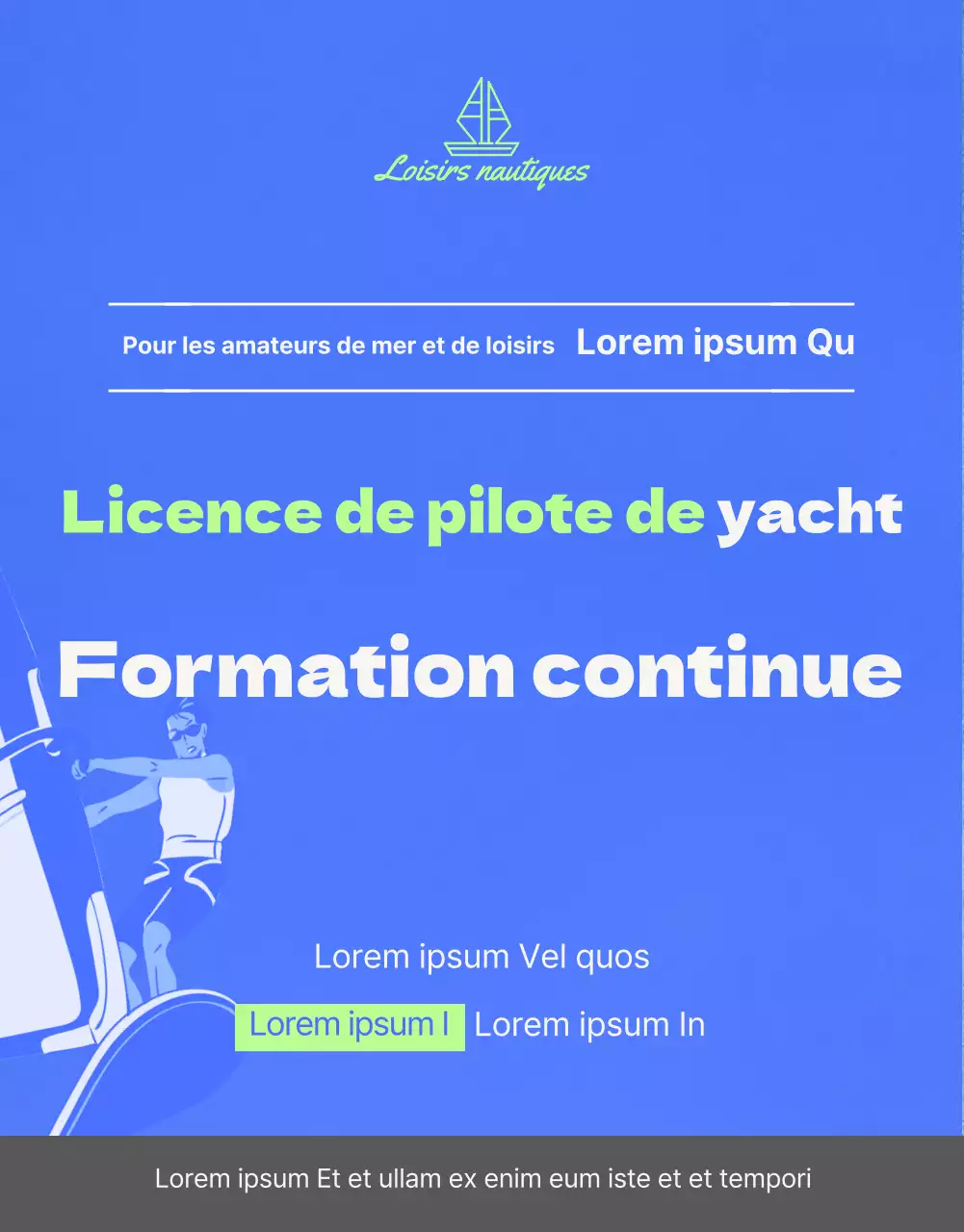 Un guide pour la formation à la licence de pilote de yacht aux couleurs vives du citron vert et du bleu