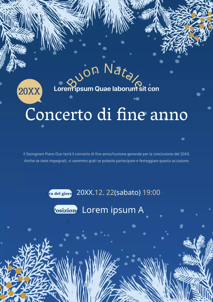Promuovete un colorato concerto di Capodanno con un'illustrazione di un albero blu