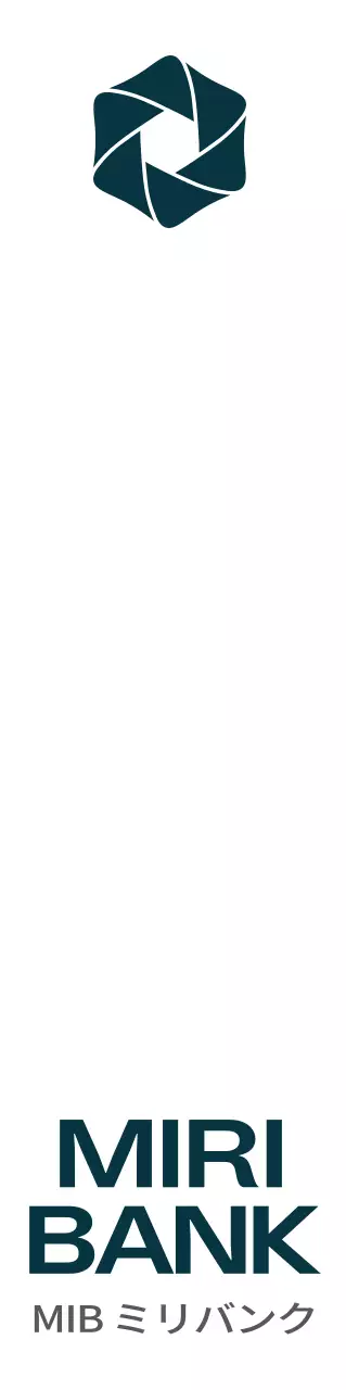 濃い藍色のシンプルな六角形のロゴが入った銀行広報用。