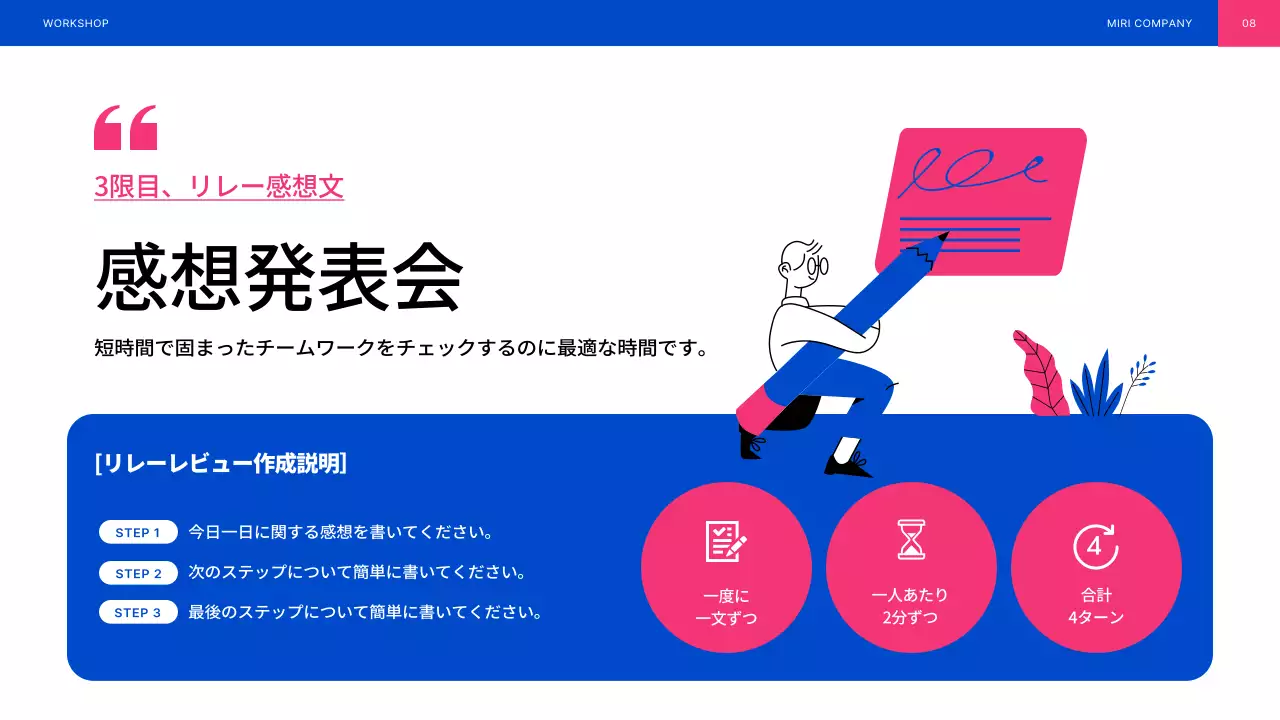 青 シンプル ワークショップ 企画書 プレゼンテーション