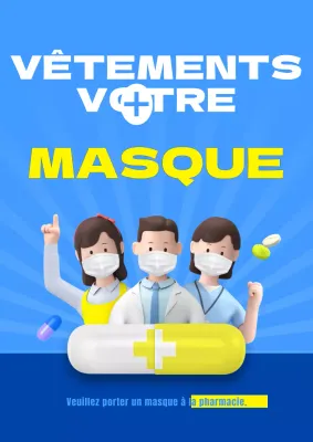 Recommandation de porter un masque dans les pharmacies avec le bleu jaune mignon Concept d'illustration 3D