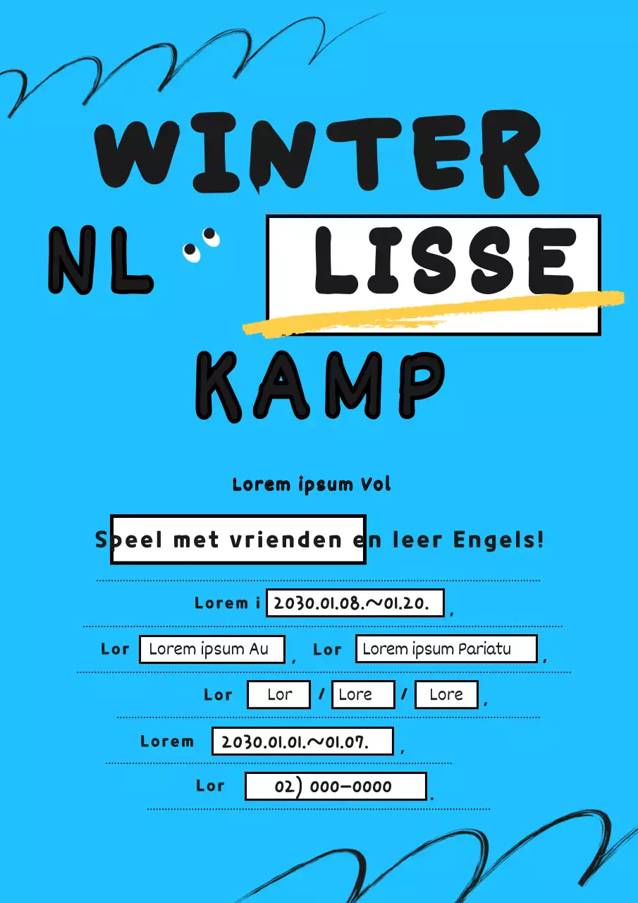 Primaire Engelse kampinformatie met lichtblauwe achtergrond en invulformaat (webposter verticaal)