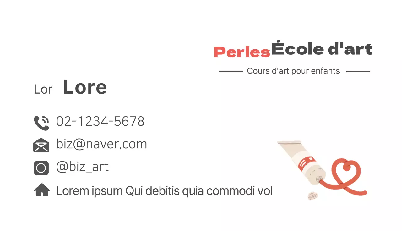 Carte de visite illustrée rouge d'une école d'art