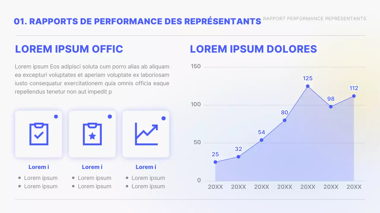 Dégradé jaune et bleu Graphiques et infographies simples Rapport de performance conceptuel