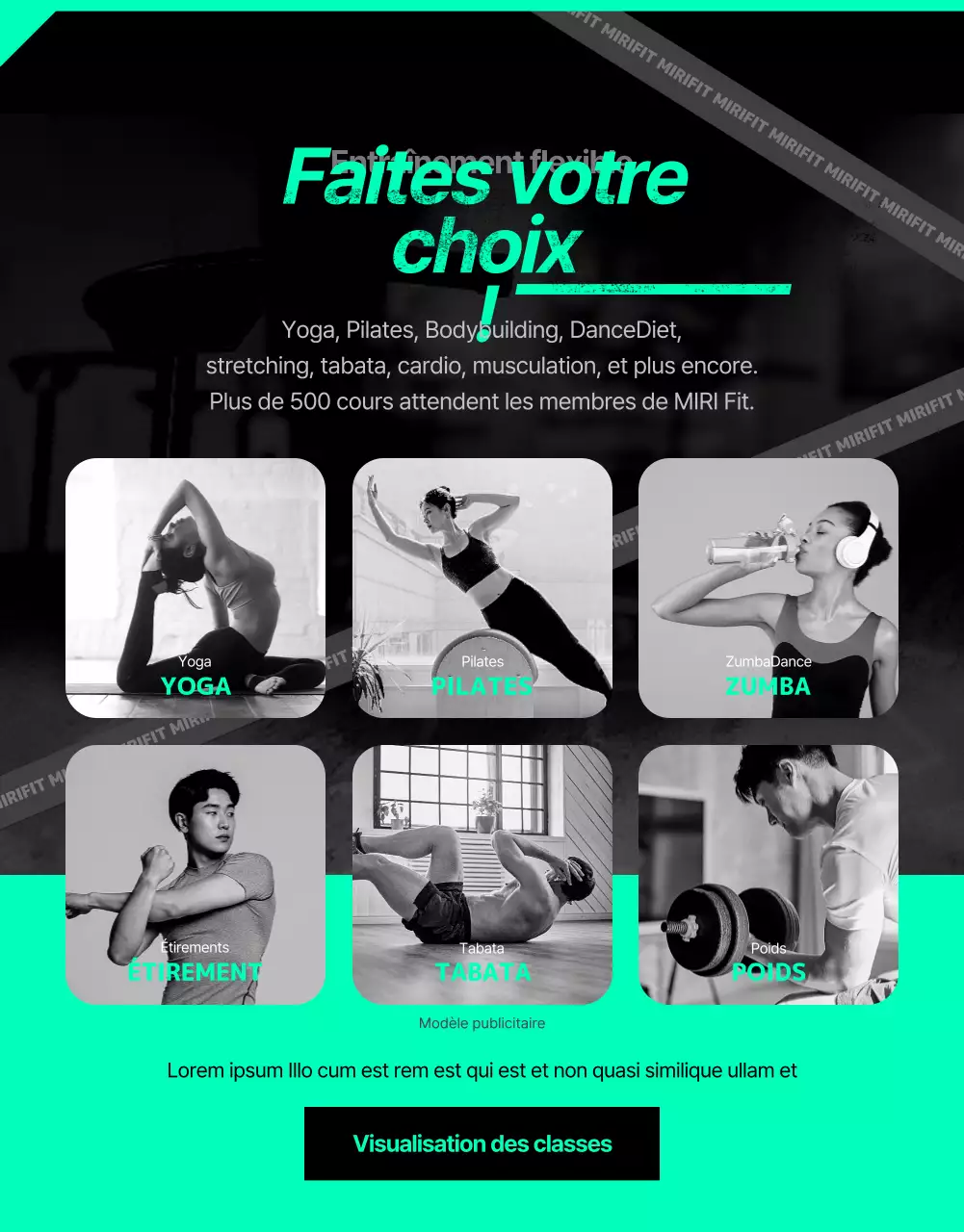 Service d'application de formation à domicile sportif, noir et menthe