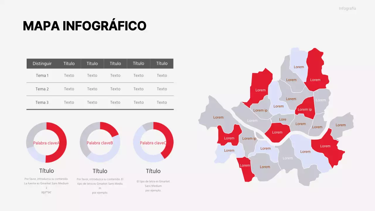 Mapa de los barrios de Seúl en rojo y gris