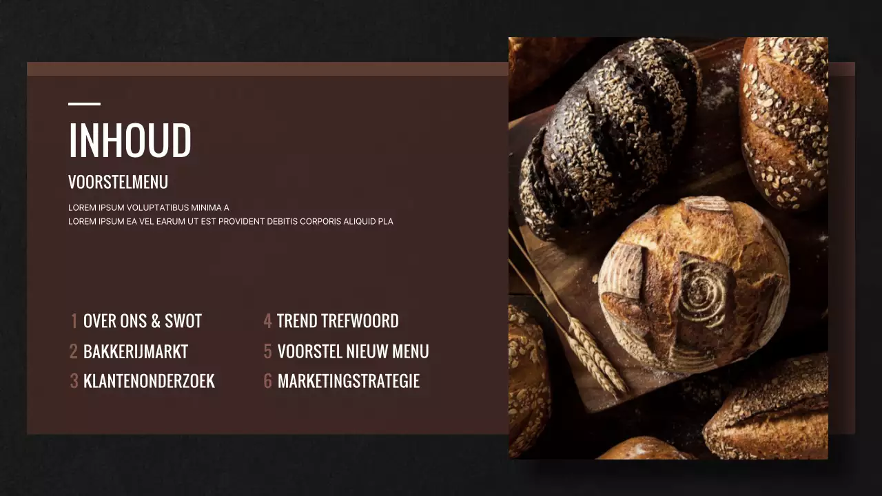 Nieuw menuvoorstel voor een bruinzwarte bakkerij