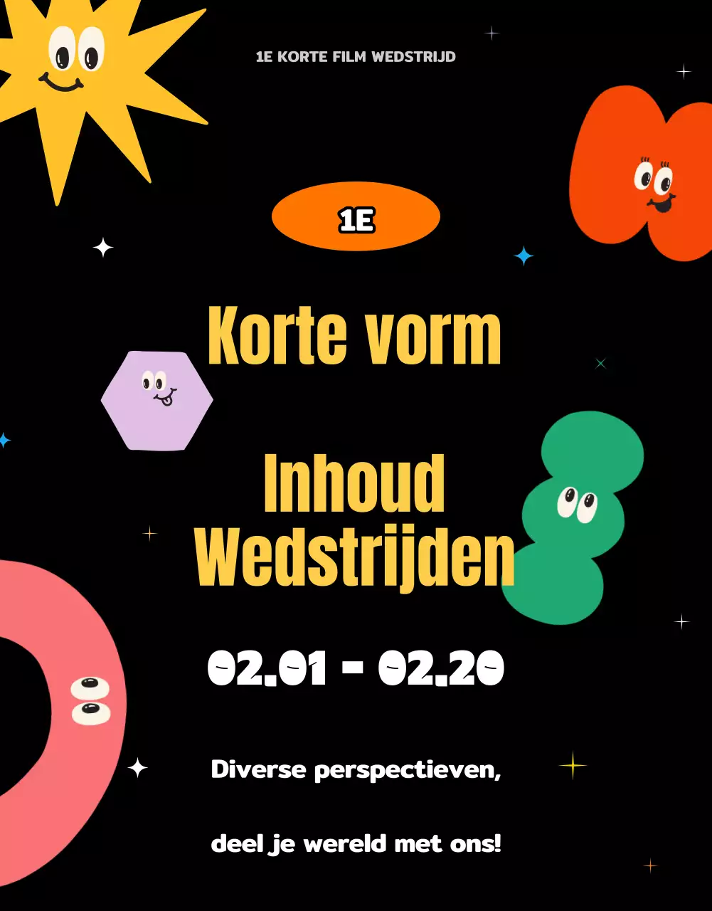 Leuke korte inhoud wedstrijd met kleurrijke vormen en illustraties