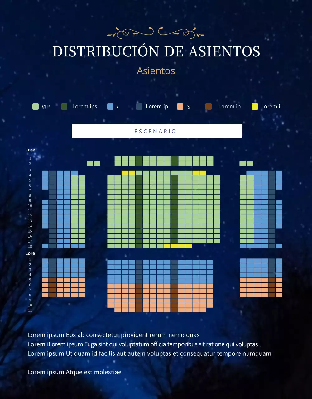 Un mágico musical estrellado en morado y azul
