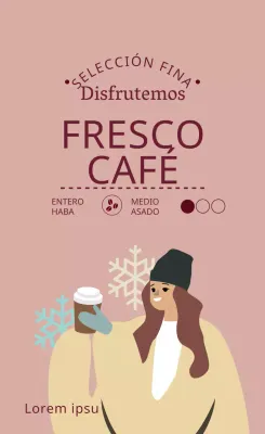 Etiqueta ilustrada rosa púrpura para el envasado de granos de café