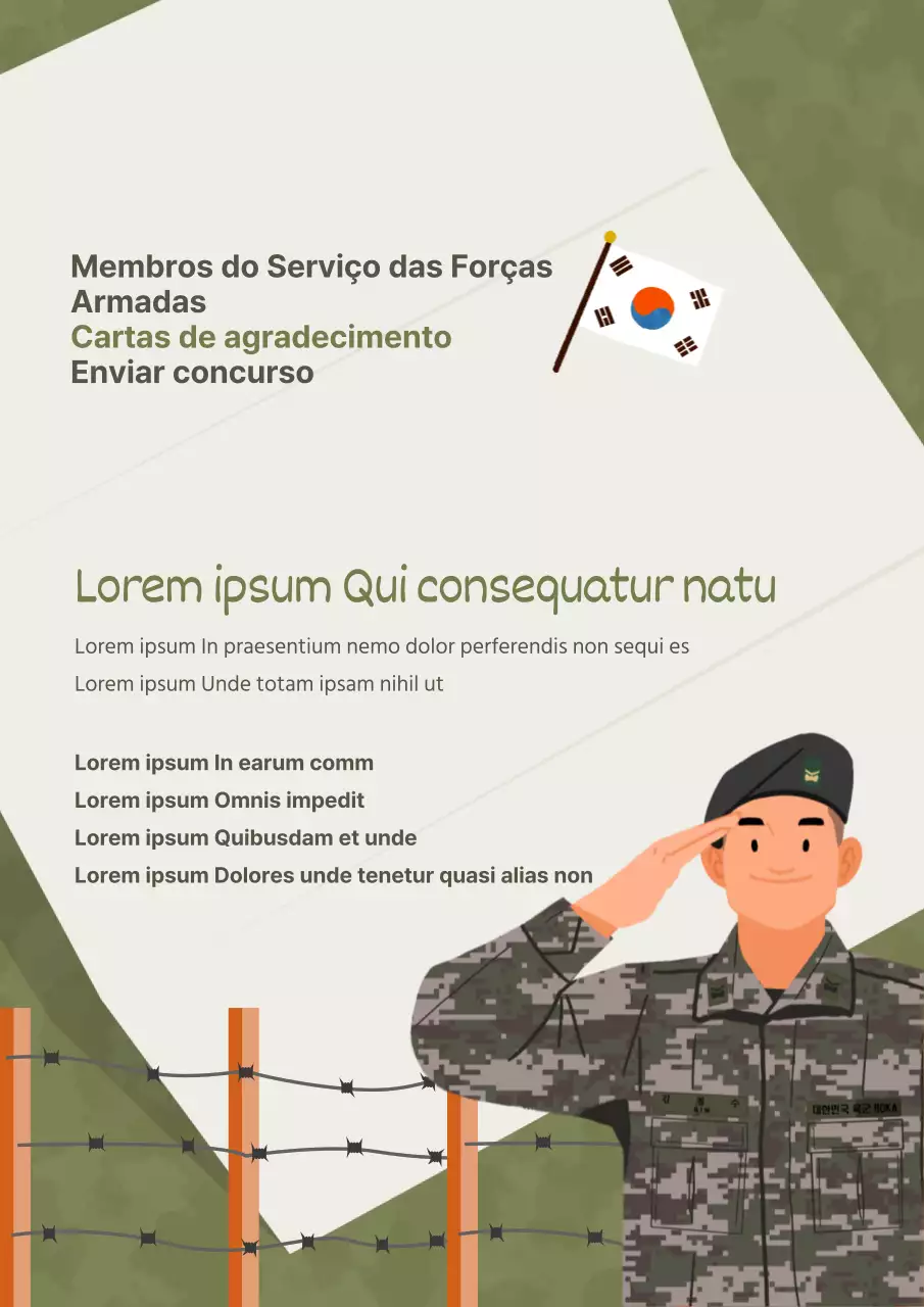 Concurso de redação de cartas das Forças Armadas ilustradas em verde-escuro