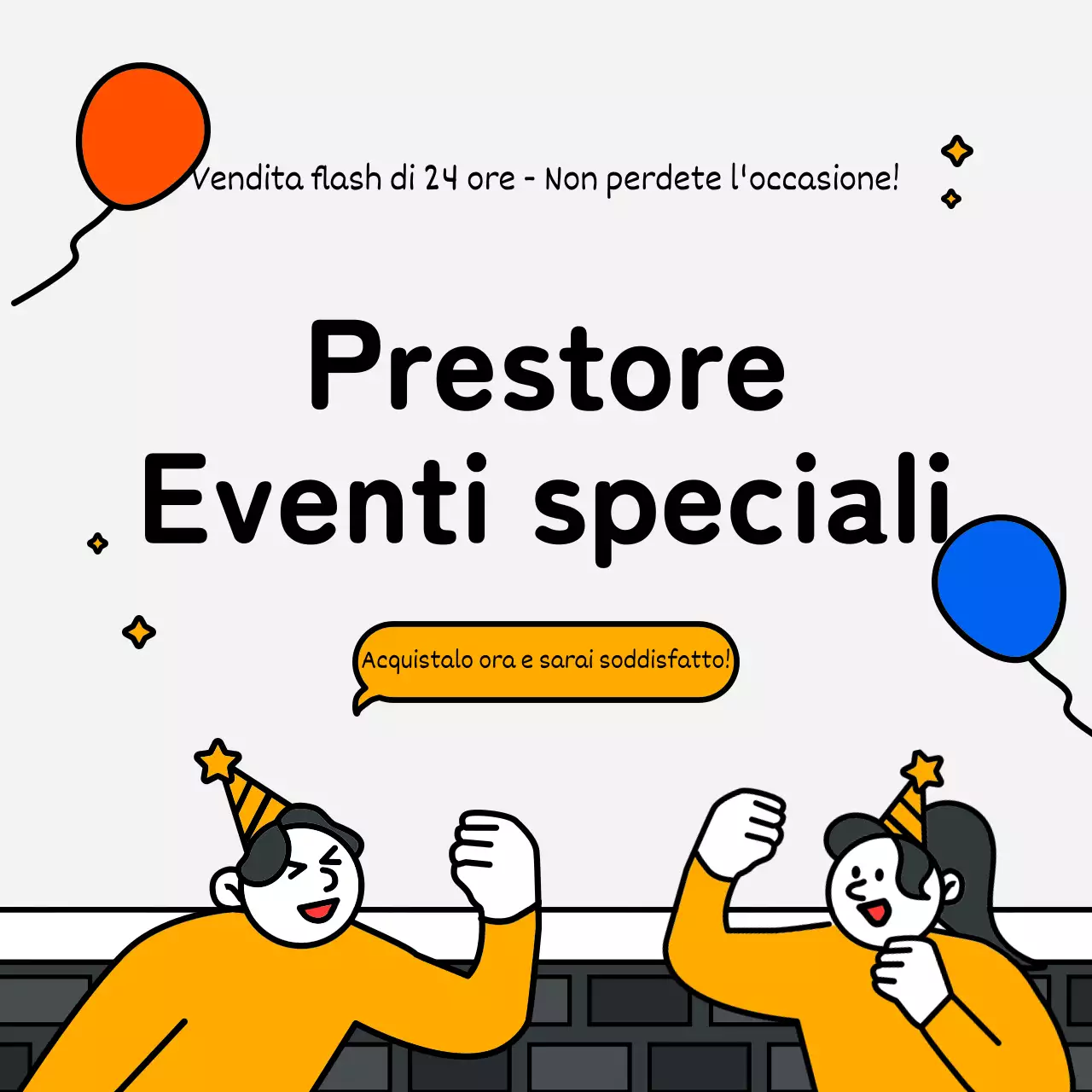 Evento di base e carino in stile illustrazione con accenti blu, rossi e gialli