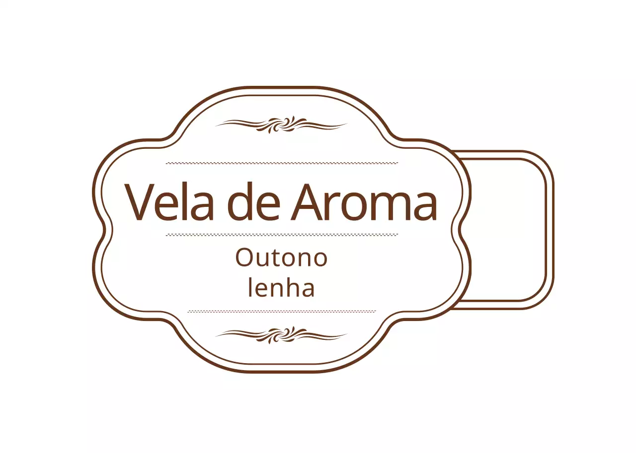 Vela simples e sentimental em forma de moldura em castanho e branco com etiqueta autocolante com instruções