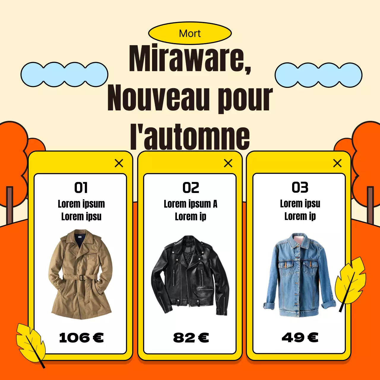 Promouvoir un simple événement automnal dans un centre commercial en orange et jaune