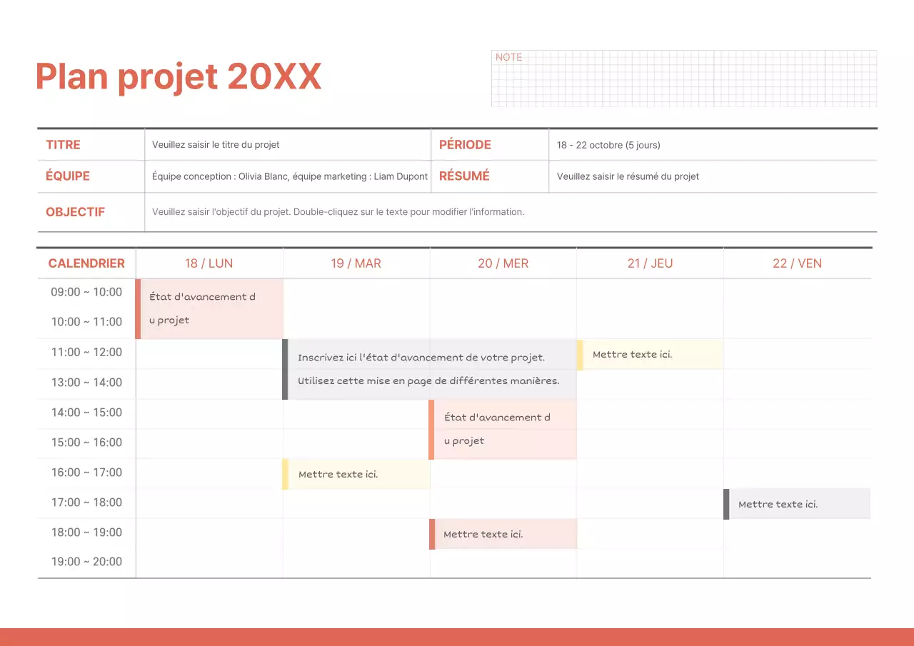 Un plan de projet simple en rouge