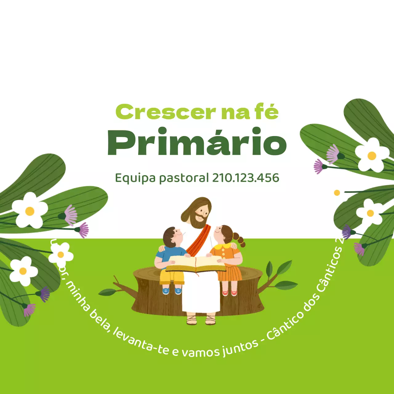 Ilustração de uma personagem verde-limão de uma igreja
