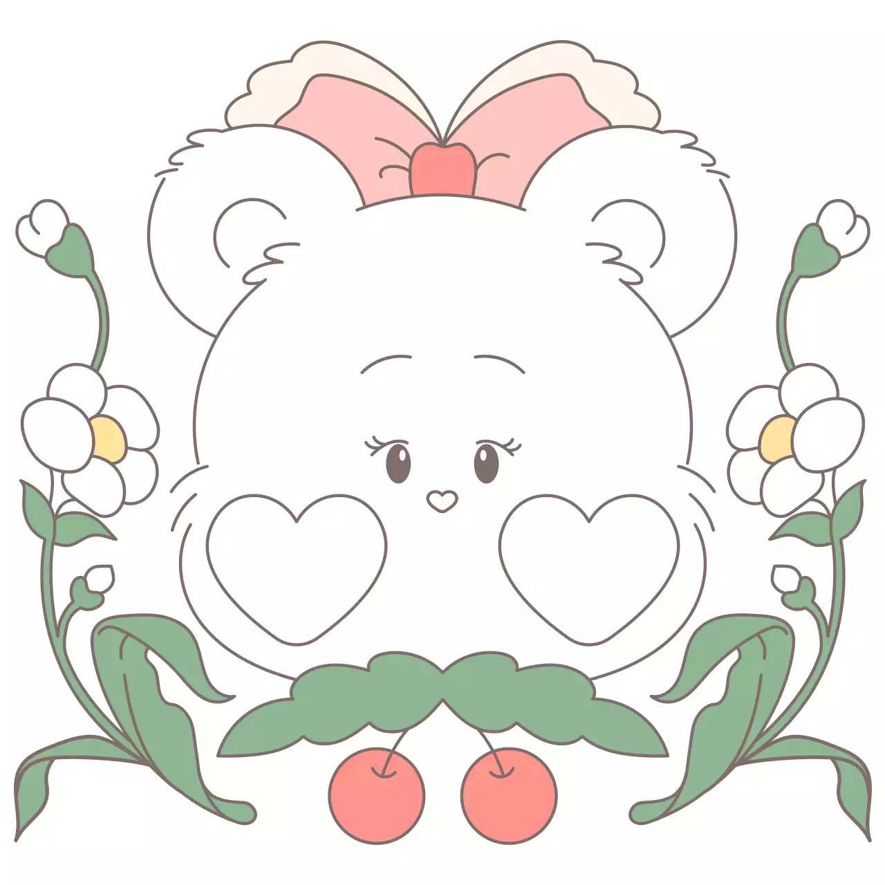 優しい色合いのかわいいクマのキャラクターとお花のイラストが描かれたパーソナルグッズ