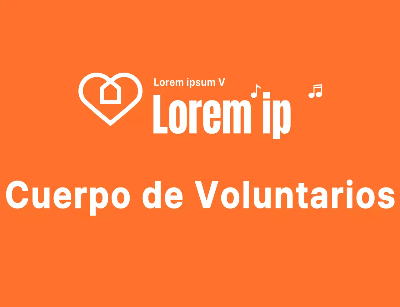 Texto rítmico estilo logotipo en naranja y blanco Organización de voluntarios