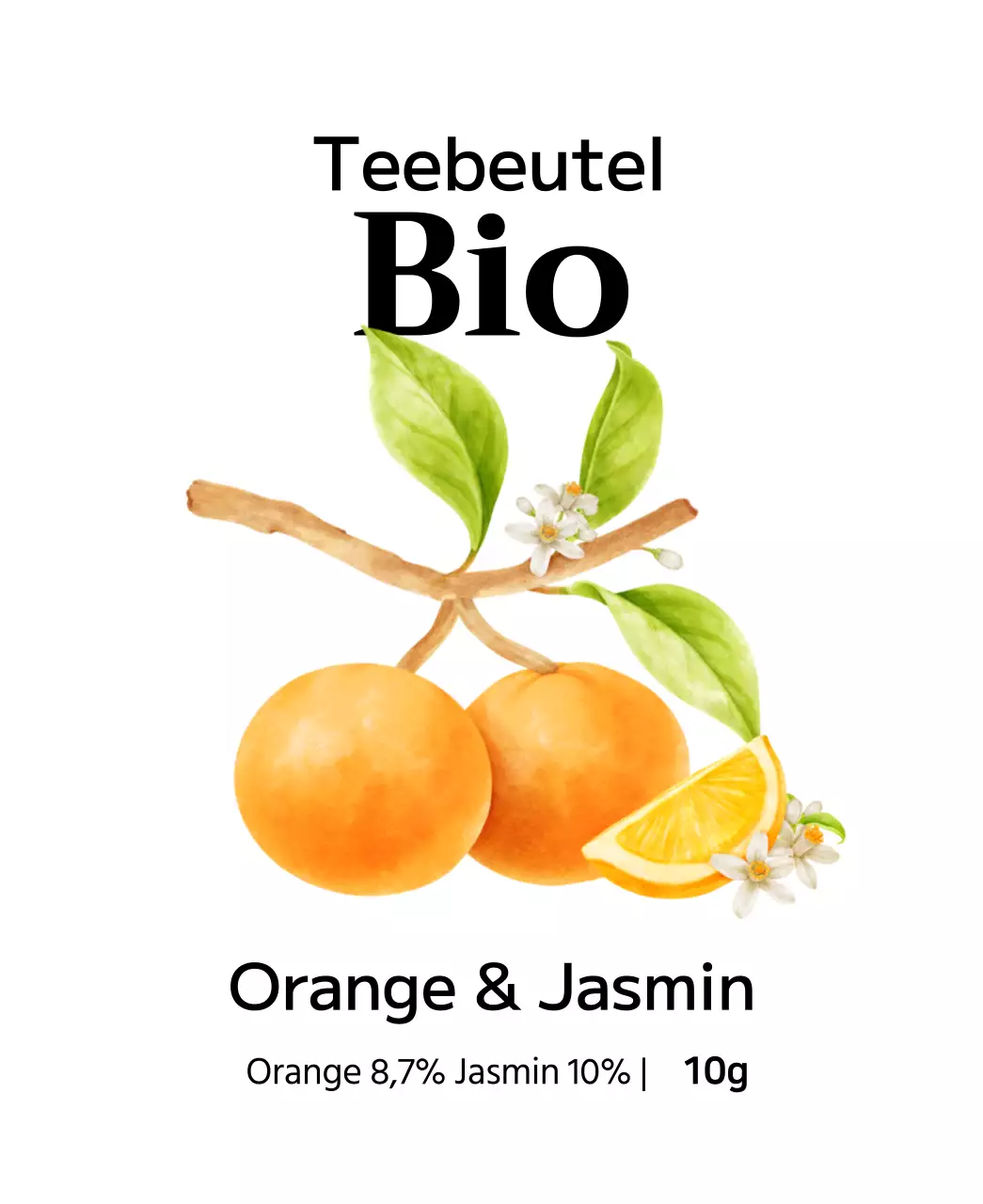 Bio-Früchteteebeutel mit Aquarellfruchtillustrationen