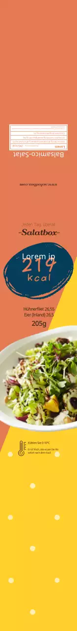 Orange-gelbes Foto-Salat-Lebensmittelinformationsetikett