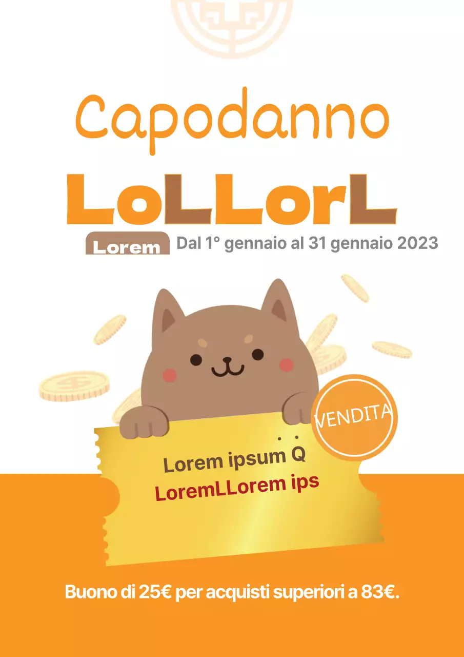 Simpatica vendita di Capodanno con l'illustrazione di un cucciolo arancione