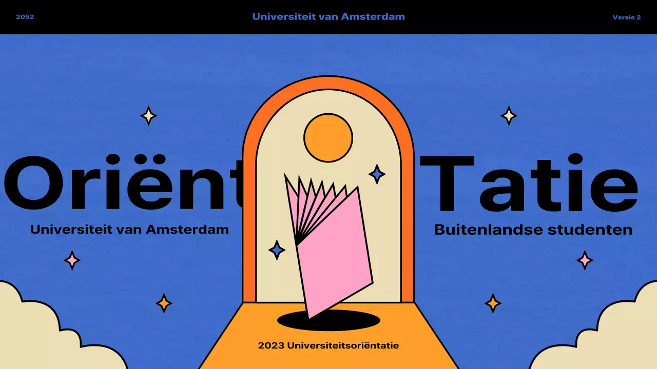 Vintage concept in blauw en oranje voor oriëntatie internationale student