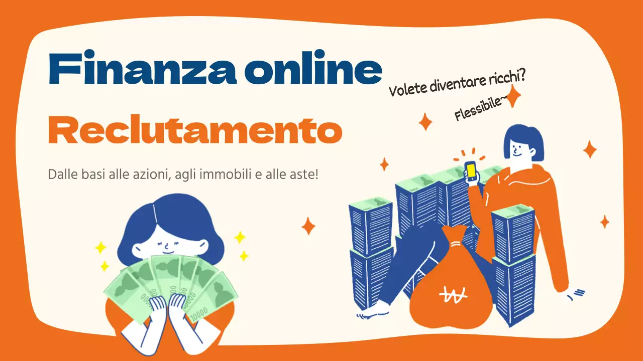 Arancione blu navy Finanza Online Reclutamento di classi complete Dalle basi alle azioni Asta immobiliare Flex