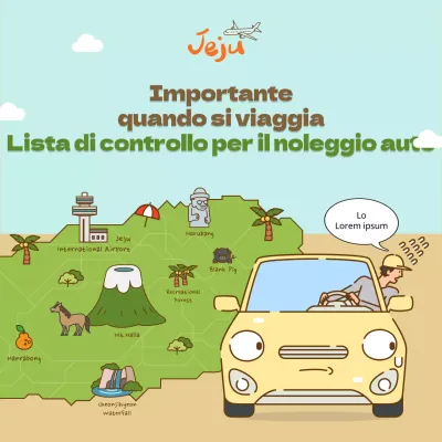Una lista di controllo per il noleggio dell'auto sull'isola di Jeju con simpatiche illustrazioni Social media