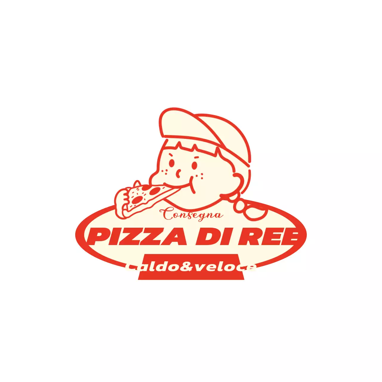 Logo di pizzeria con simpatica illustrazione rossa e gialla