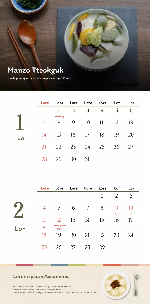 Calendario dei coupon del ristorante coreano tradizionale in beige e marrone