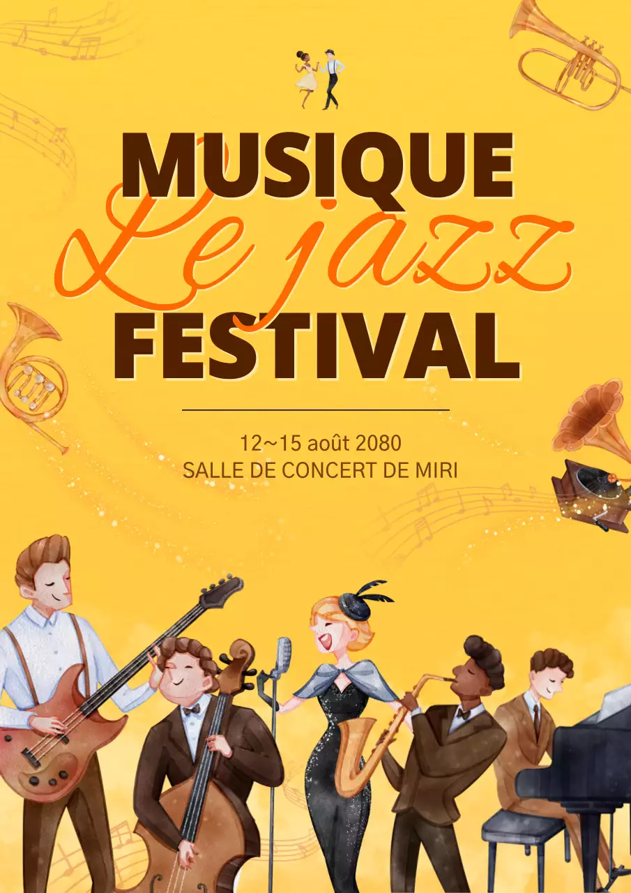 Festival de jazz sur fond jaune