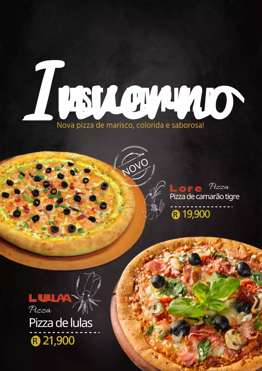 Apresentamos a nova Pizza de marisco enegrecido