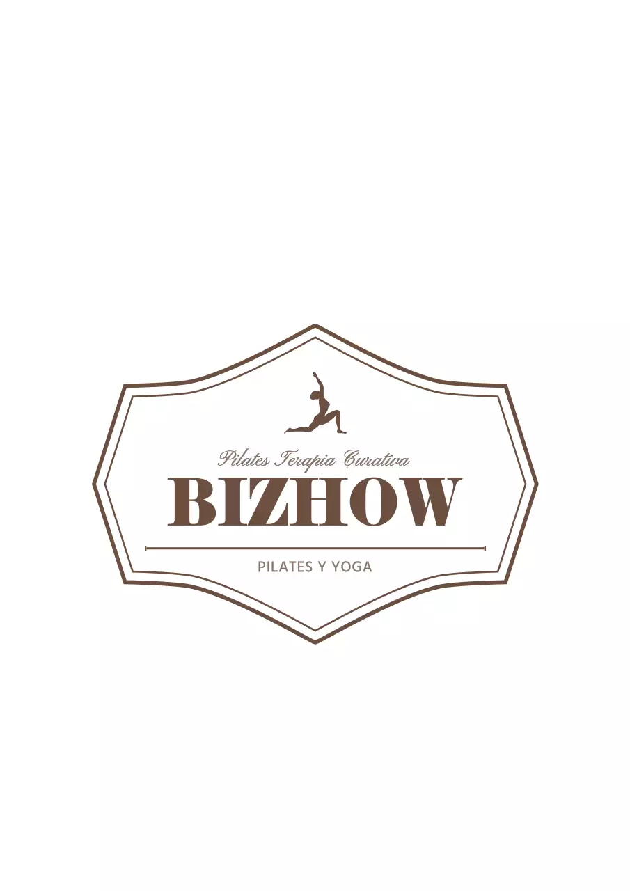 Marco sencillo y con clase en marrón y blanco con concepto de logotipo para promocionar y regalar Pilates.