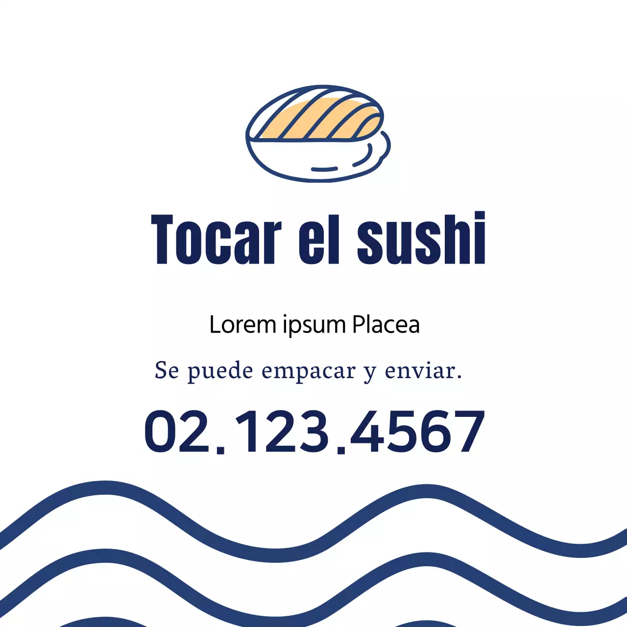 Ilustración azul sencilla etiqueta restaurante sushi