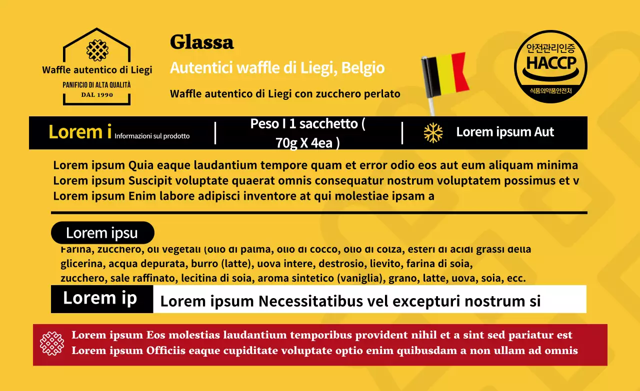 Dettagli in cialda con logo giallo e bandiera