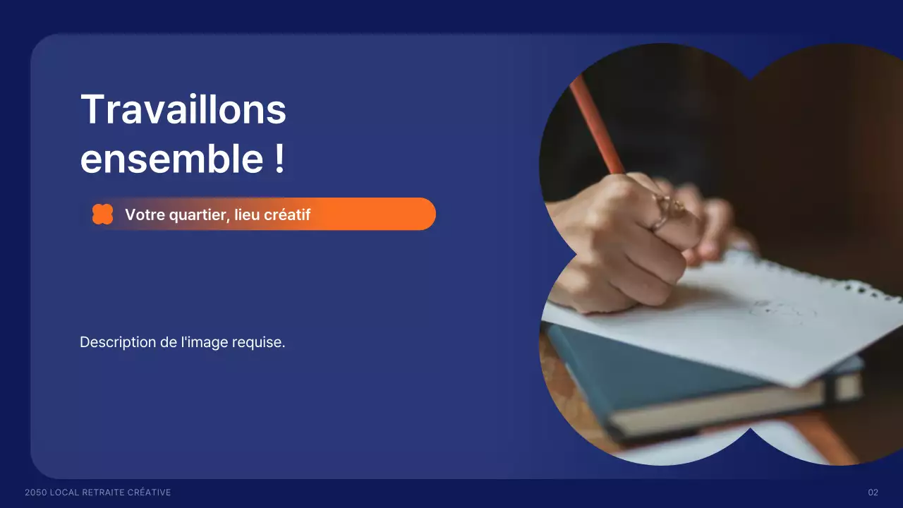 Recrutement de créatifs locaux avec des formes en bleu marine et des couleurs d'accentuation