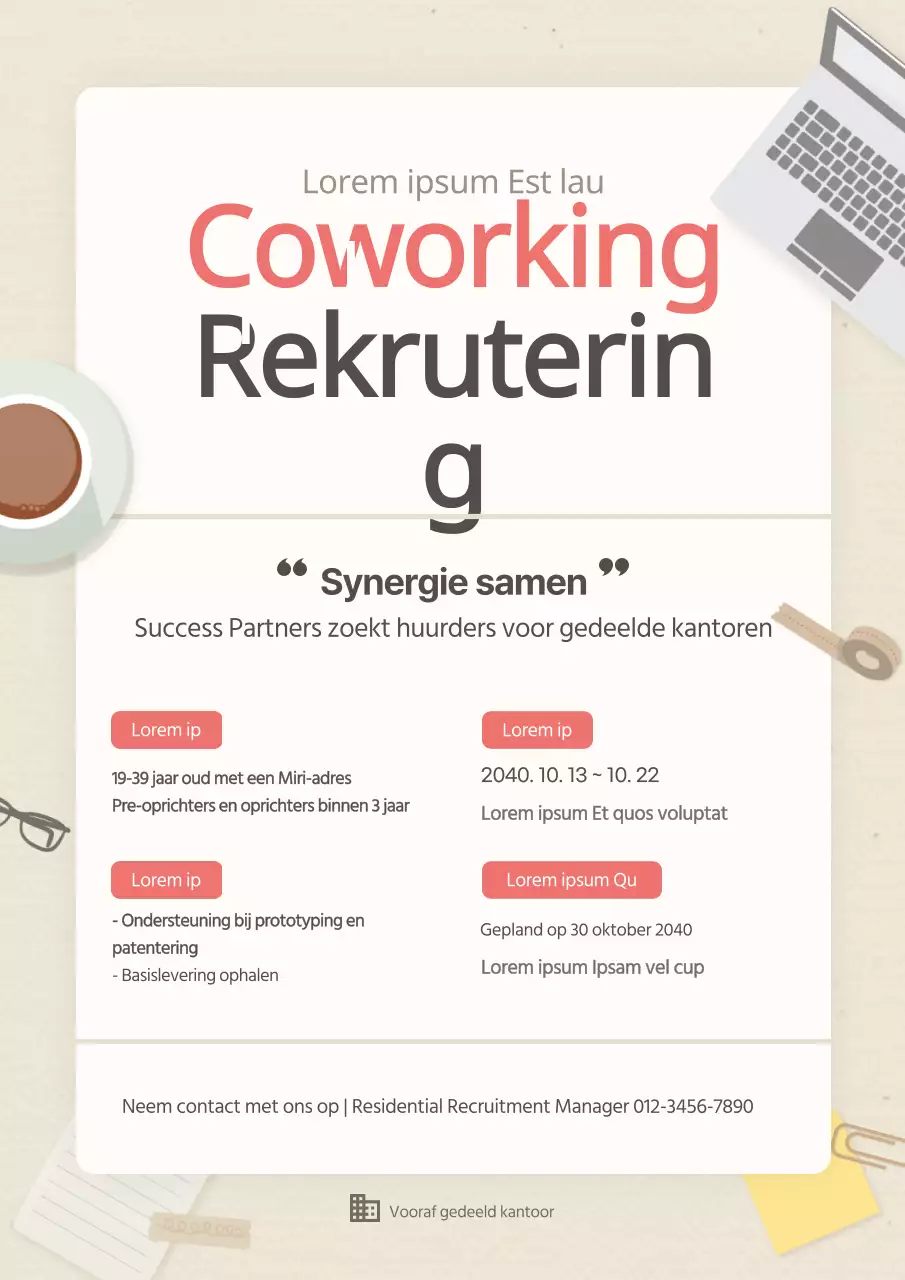 beige illustratie spacebusiness coworking faciliteit voorstel coworking ruimte werving webposter
