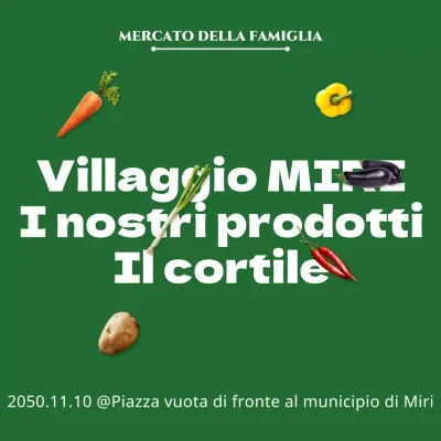 Una guida al mercato contadino al centro del cortile con una semplice immagine di prodotti in tonalità verde