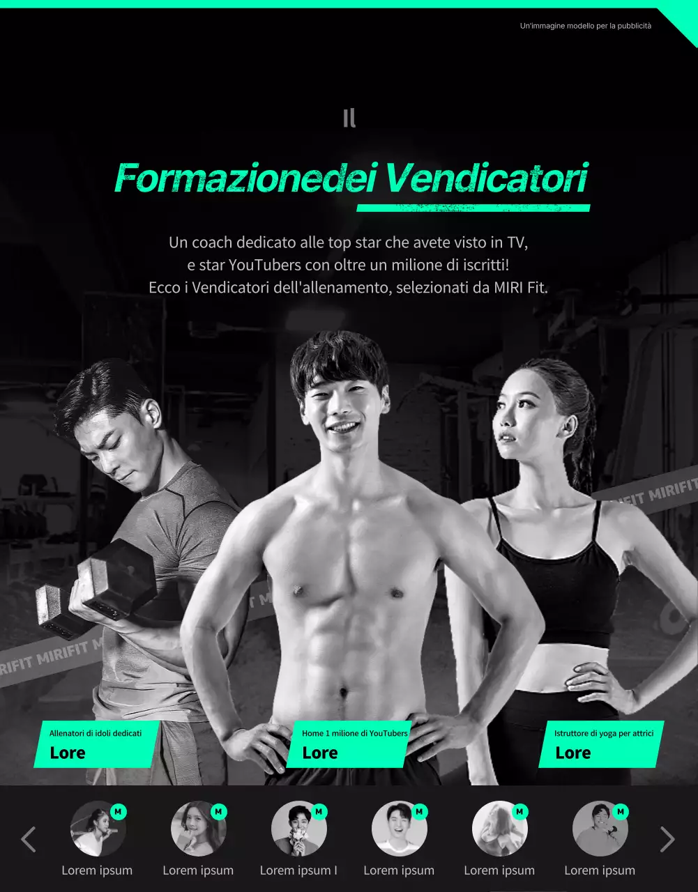 Servizio di app per l'allenamento a casa sportiva, nera e menta