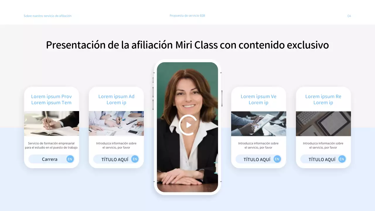 Presentación de propuesta de servicios a empresas con un esquema de color azul claro