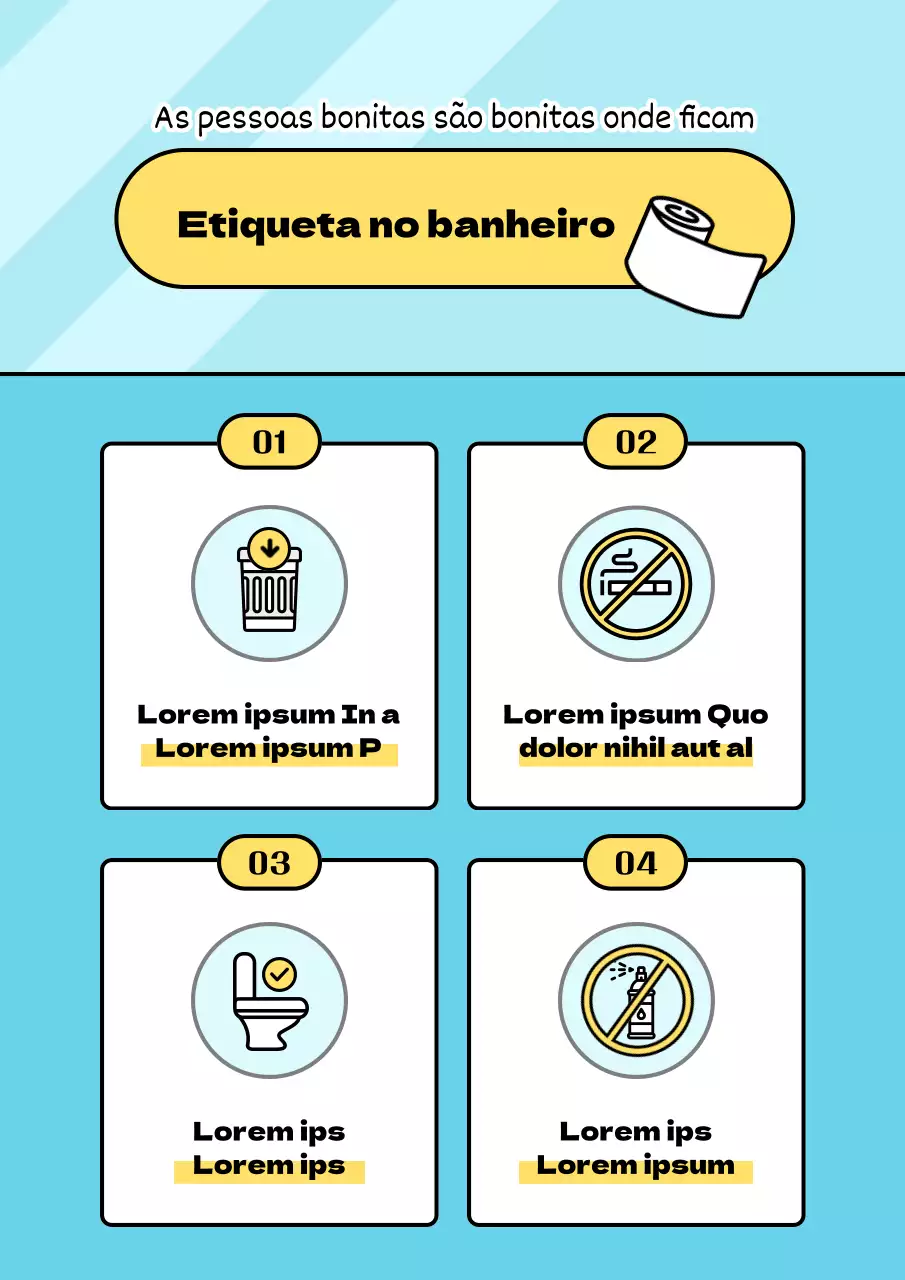 Guia de etiqueta da casa de banho azul claro amarelo limpo e arrumado