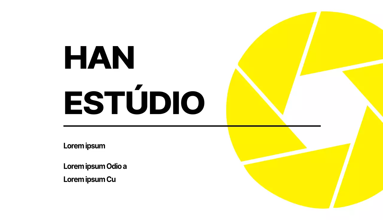 Cartão de visita de fotógrafo com ícone de abertura de câmara a amarelo e branco