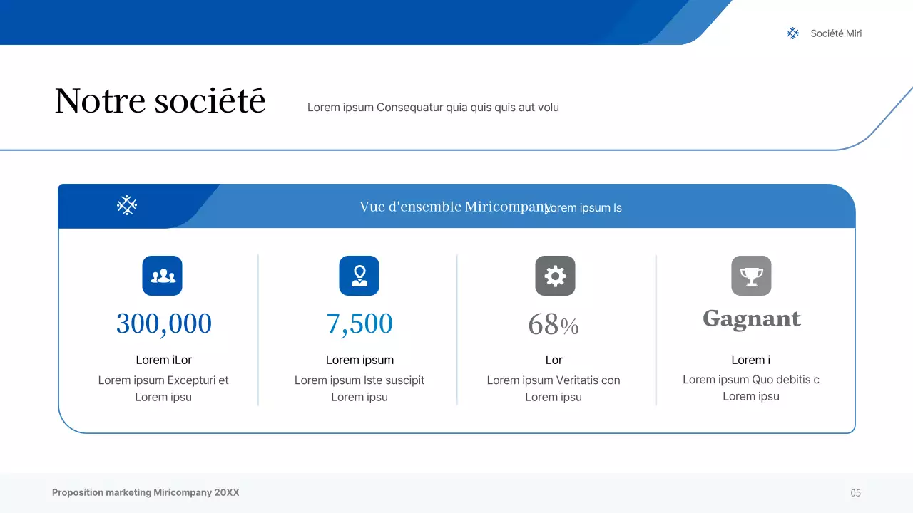 Une présentation d'entreprise simple dans les tons bleu et gris