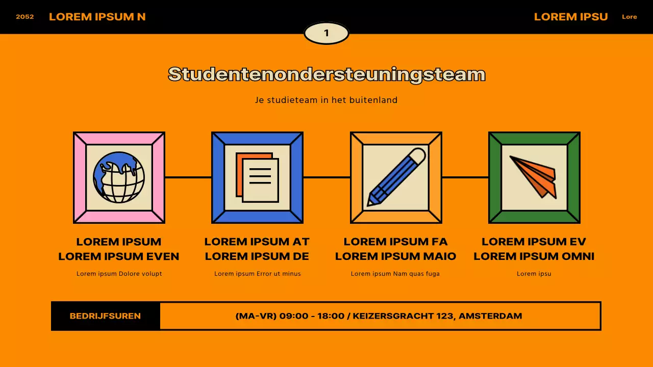 Vintage concept in blauw en oranje voor oriëntatie internationale student